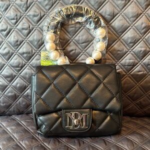Badgley Mischka Black Quilted Mini Bag with Pearl Handle